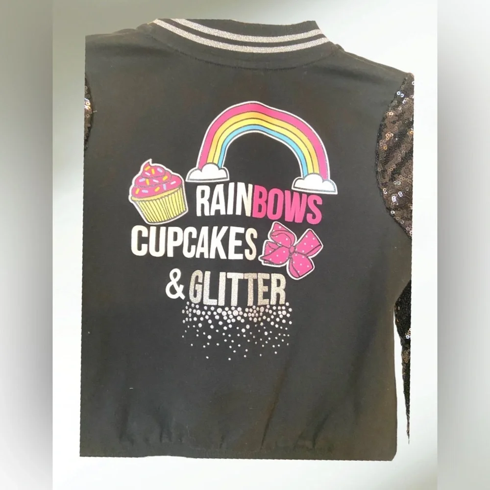 JoJo Siwa Rainbows Cupcakes Glitter Sequin Bomber Jacket Size Medium - Picture 3 of 8